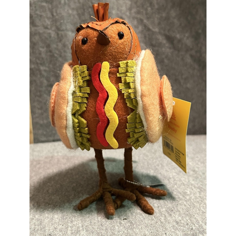 Sun Squad Featherly Friends Franky Brown Blackbird Figurine Hot Dog Decor Small